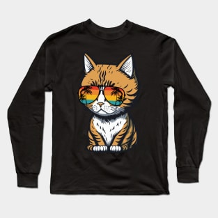 Cool Feline in Shades: Whiskered Purrfection for Cat Miaw Lovers Long Sleeve T-Shirt